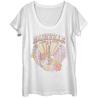 Juniors' Nashville Music City Poster Scoop Neck Graphic Tee