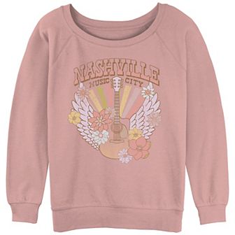 Juniors' Nashville Music City Poster Slouchy Terry Graphic Pullover