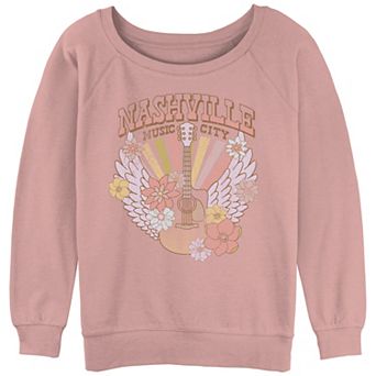 Juniors' Nashville Music City Poster Slouchy Terry Graphic Pullover