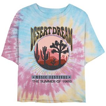 Juniors' Desert Dream Music Festival Poster Cropped Tie Dye Graphic Tee
