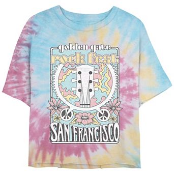 Juniors' Golden Gate Rock Fest Poster Cropped Tie Dye Graphic Tee