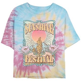 Juniors' Sunshine Festival Poster Cropped Tie Dye Graphic Tee