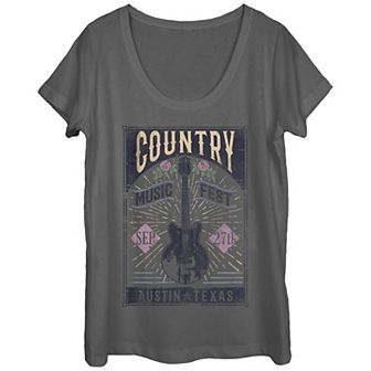 Juniors' Country Music Fest Austin Texas Poster Scoop Neck Graphic Tee