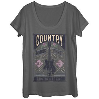 Juniors' Country Music Fest Austin Texas Poster Scoop Neck Graphic Tee