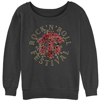 Juniors' Rock And Roll Roses Festival Slouchy Terry Graphic Pullover