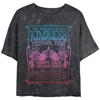 Juniors' Worldwide Kindness Festival Tour Gradient Poster Cropped Graphic Tee