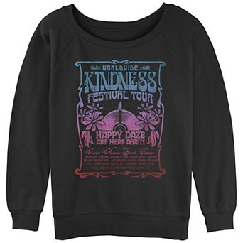Juniors' Worldwide Kindness Festival Tour Gradient Poster Slouchy Terry Graphic Pullover