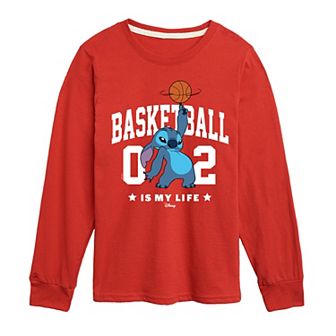 Disney's Lilo & Stitch Boys 8-20 Basketball Is My Life Long Sleeve Graphic Tee