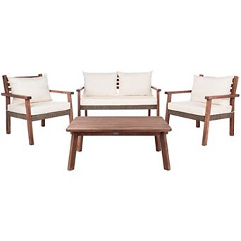 Safavieh Reid Patio Loveseat, Coffee Table & Chairs 4 pc Outdoor Living Set
