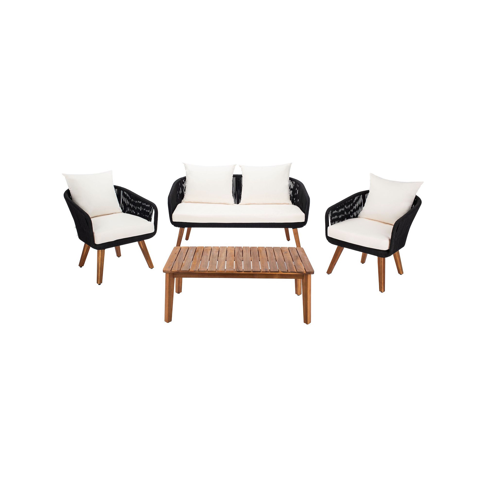 Safavieh Prester Patio Loveseat, Coffee Table & Chairs 4-piece Outdoor Livi