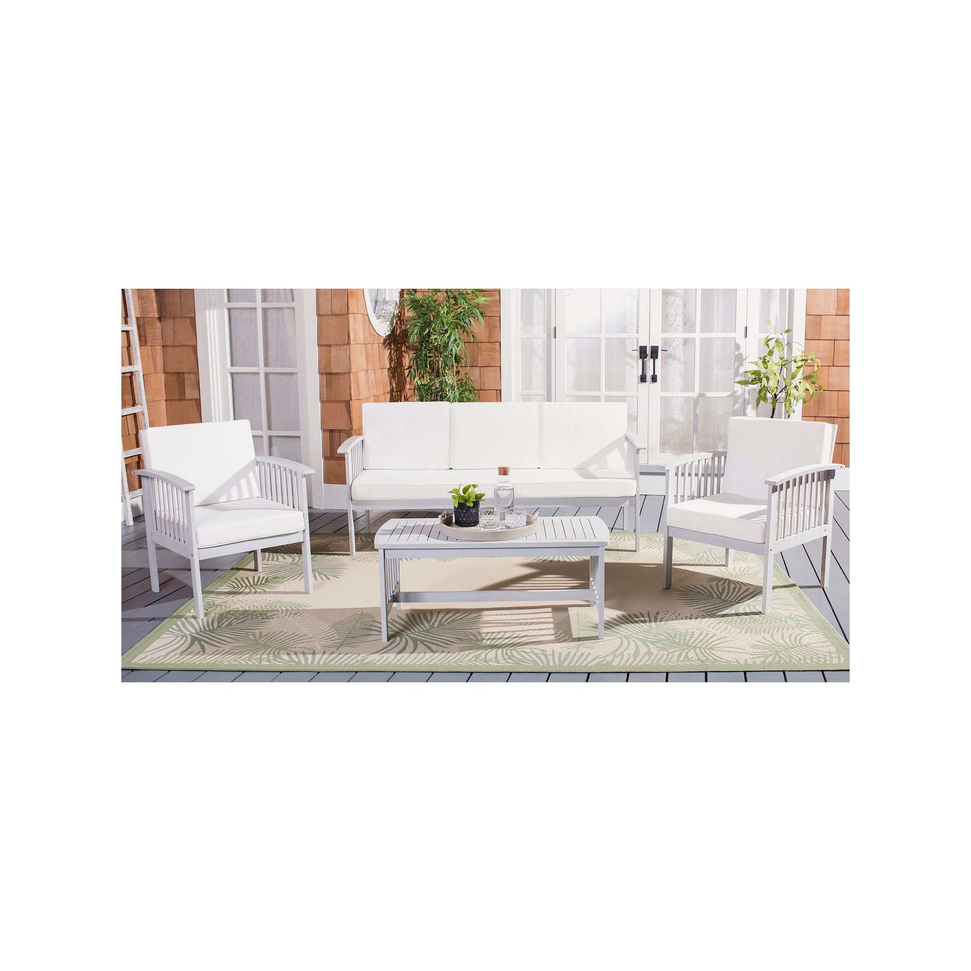 Safavieh Finnick Patio Loveseat, Coffee Table & Chairs 4-piece Outdoor Livi