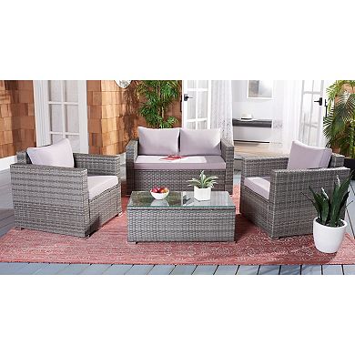 Safavieh Machie Patio Loveseat, Coffee Table & Chairs 4-piece Outdoor Living Set