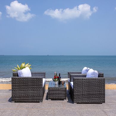 Safavieh Machie Patio Loveseat, Coffee Table & Chairs 4-piece Outdoor Living Set