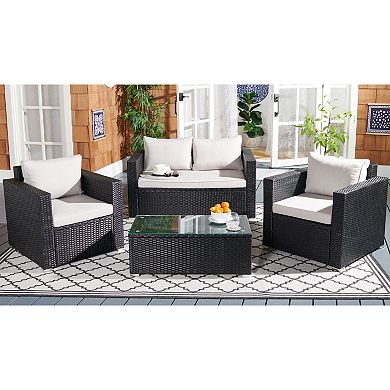 Safavieh Machie Patio Loveseat, Coffee Table & Chairs 4-piece Outdoor Living Set