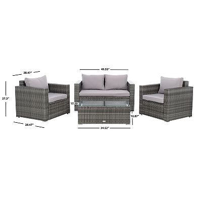 Safavieh Machie Patio Loveseat, Coffee Table & Chairs 4-piece Outdoor Living Set
