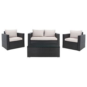Safavieh Machie Patio Loveseat, Coffee Table & Chairs 4 pc Outdoor Living Set