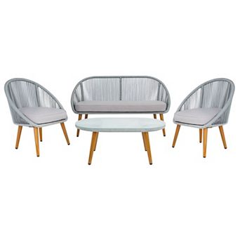 Safavieh Halcott Patio Loveseat, Coffee Table & Chairs 4 pc Outdoor Living Set