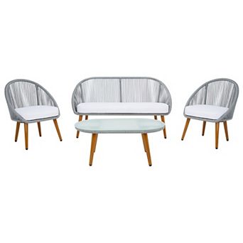 Safavieh Halcott Patio Loveseat, Coffee Table & Chairs 4 pc Outdoor Living Set