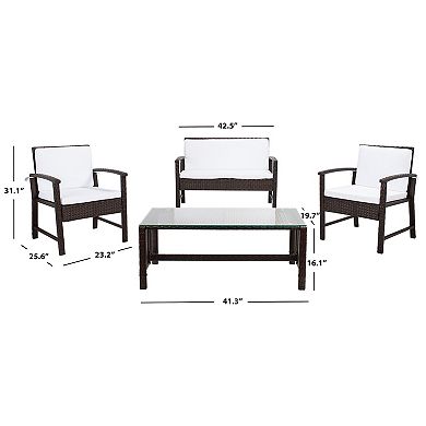 Safavieh Krissy Patio Loveseat, Coffee Table & Chairs 4-piece Outdoor Living Set