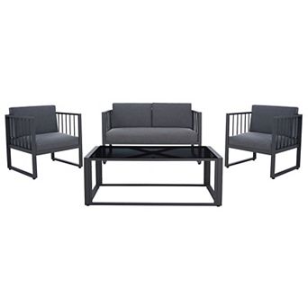 Safavieh Holyoke Patio Loveseat, Coffee Table & Chairs 4 pc Outdoor Living Set