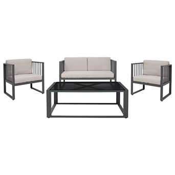 Safavieh Holyoke Patio Loveseat, Coffee Table & Chairs 4 pc Outdoor Living Set