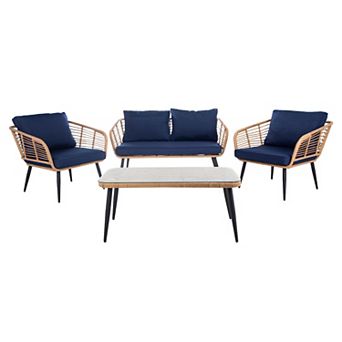 Safavieh Harrley Patio Loveseat, Coffee Table & Chairs 4 pc Outdoor Living Set