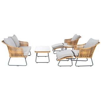 Safavieh Lonra Patio Loveseat, Coffee Table, Chairs, Foot Rests & Side Table 7 pc Outdoor Living Set