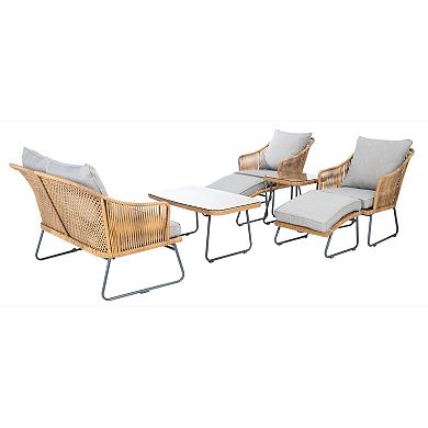 Safavieh Lonra Patio Loveseat, Coffee Table, Chairs, Foot Rests & Side Table 7-piece Outdoor Living Set
