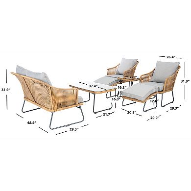 Safavieh Lonra Patio Loveseat, Coffee Table, Chairs, Foot Rests & Side Table 7-piece Outdoor Living Set