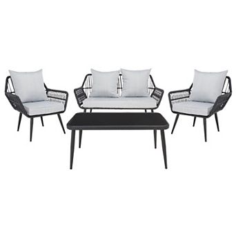 Safavieh Elsbeth Patio Loveseat, Coffee Table & Chairs 4 pc Outdoor Living Set