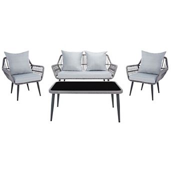 Safavieh Elsbeth Patio Loveseat, Coffee Table & Chairs 4 pc Outdoor Living Set
