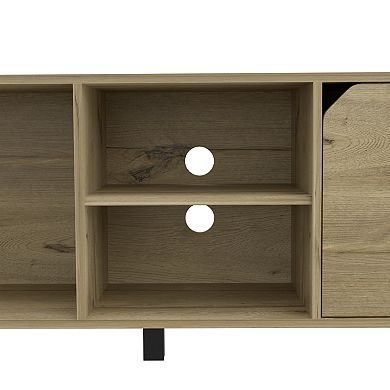 DEPOT E-SHOP Conquest Tv Stand for TV´s up 70", Four Open Shelves, Five Legs, Light Oak