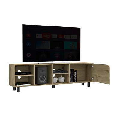 DEPOT E-SHOP Conquest Tv Stand for TV´s up 70", Four Open Shelves, Five Legs, Light Oak