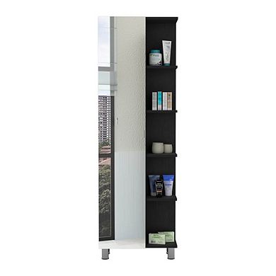 DEPOT E-SHOP Venus Mirror Linen Cabinet, Four Interior Shelves, Black Wengue