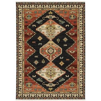 StyleHaven Linwood Tribal Diamond Medallion Fringed Edge Wool Blend Area Rug