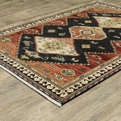 StyleHaven Linwood Tribal Diamond Medallion Fringed Edge Wool Blend Area Rug