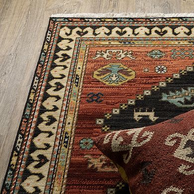 StyleHaven Linwood Tribal Diamond Medallion Fringed Edge Wool Blend Area Rug