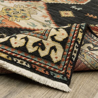 StyleHaven Linwood Tribal Diamond Medallion Fringed Edge Wool Blend Area Rug