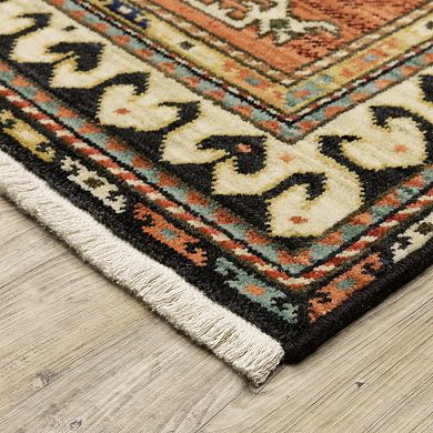 StyleHaven Linwood Tribal Diamond Medallion Fringed Edge Wool Blend Area Rug