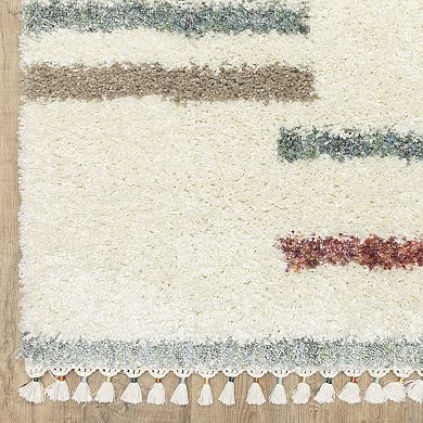 StyleHaven Aurelia Staggerd Striped Shag Tassel Fringe Area Rug