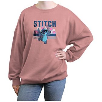 Disney's Lilo & Stitch Juniors' Floral Background Jolly Stitch Graphic Fleece