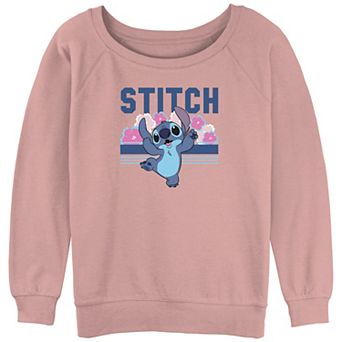 Disney's Lilo & Stitch Juniors' Floral Background Jolly Stitch Slouchy Terry Graphic Pullover