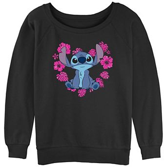 Disney's Lilo & Stitch Juniors' Flower Heart Stitch Slouchy Terry Graphic Pullover