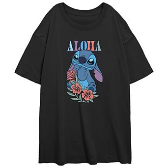 Disney's Lilo & Stitch Juniors' Aloha Big Eyes Stitch Oversized Graphic Tee