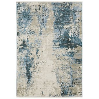 StyleHaven Brighton Distressed Abstract Recycled PET Blue / Beige Area Rug