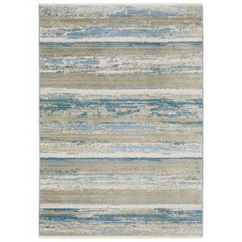 StyleHaven Brighton Faded Lines Recycled PET Striped Blue / Beige Area Rug