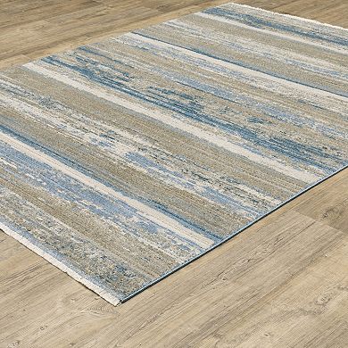 StyleHaven Brighton Faded Lines Recycled PET Striped Blue / Beige Area Rug