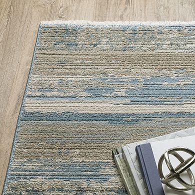 StyleHaven Brighton Faded Lines Recycled PET Striped Blue / Beige Area Rug