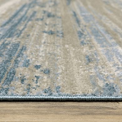 StyleHaven Brighton Faded Lines Recycled PET Striped Blue / Beige Area Rug