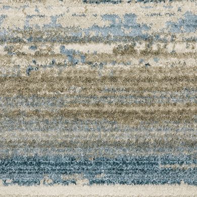 StyleHaven Brighton Faded Lines Recycled PET Striped Blue / Beige Area Rug